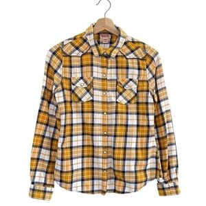 Mossimo Supply Co. Yellow Plaid Flannel Long Sleeve Button Front Shirt Small